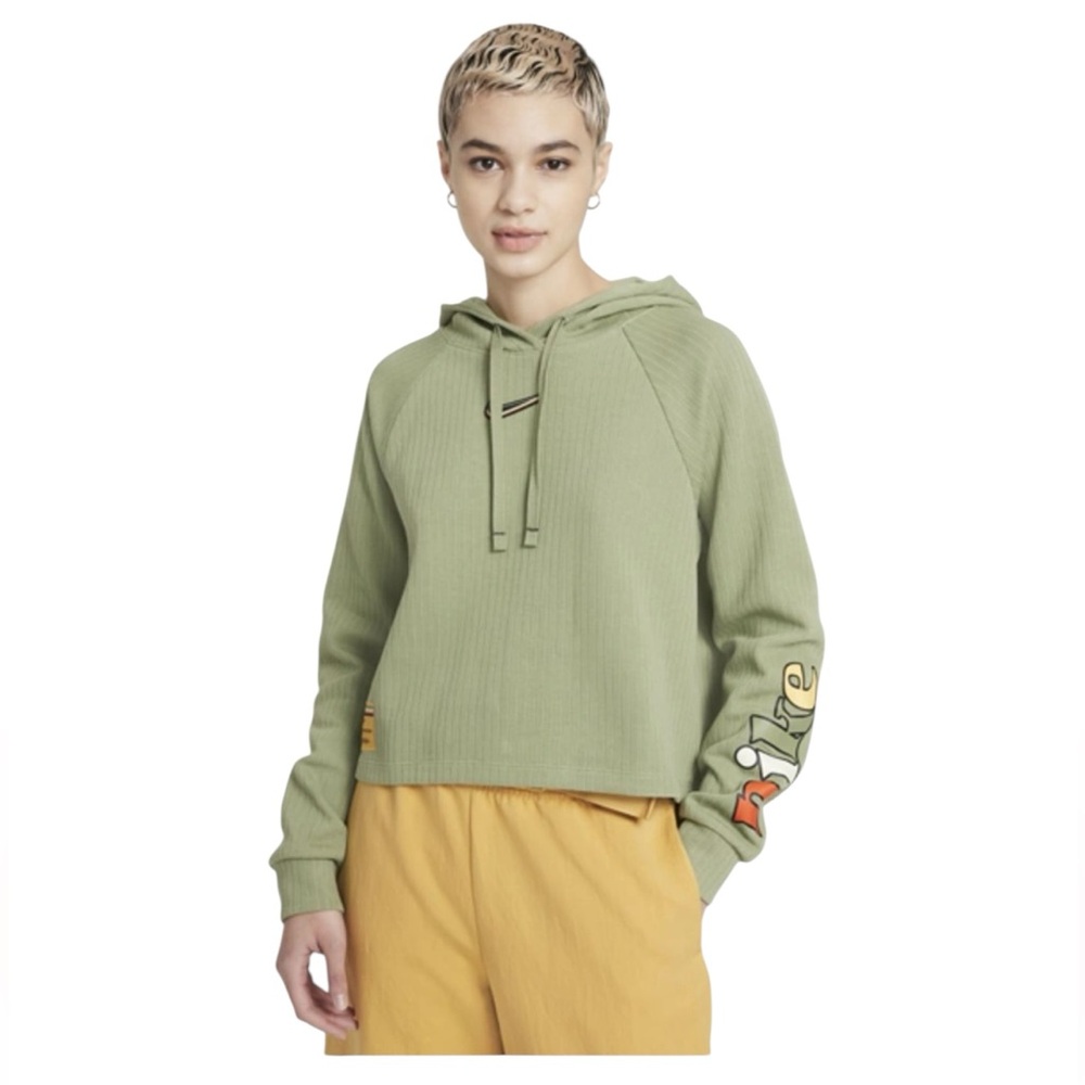 Nike Sage Green Pullover Hoodie Sleeve Logo Women’s Size Small